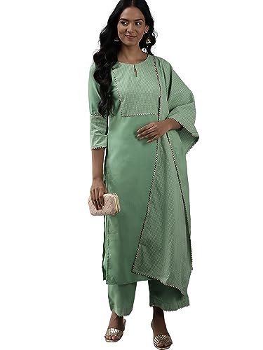 Image of Women Rangpreet Sea Green Solid Straight Kurta Palazzo With Dupatta Set