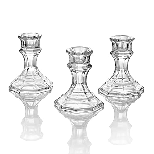ELIVIA (12 Pack) Clear Glass Candlestick Holders, Taper Candle Stick Holders Set for Wedding & Home Decor - CH06