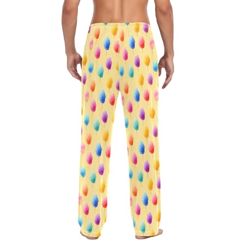 Mens Cotton Pajama Pants Sleep Lounge Pj Bottoms Sleepwear with Pockets Drawstring S Colorful Cotton Candy3