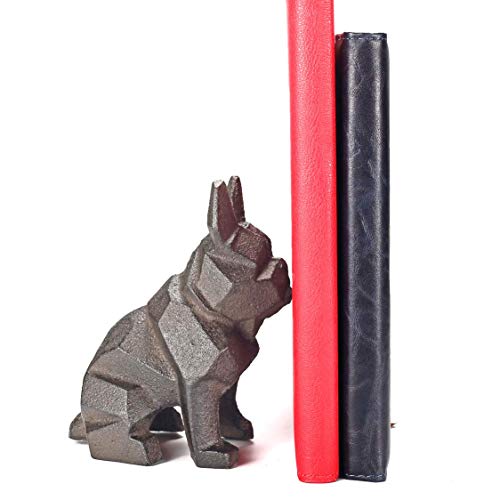 Ambipolar Decorative Dog Theme Geometric Bookend, Heavy Duty Cast Iron, Vintage Shelf Decor