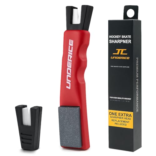 UICE Ice Skate Sharpener with 1 Replacement Sharpening Blade Handheld Ceramic Blade Sharpening Tool with Honing Stone for Hockey Skates-RED