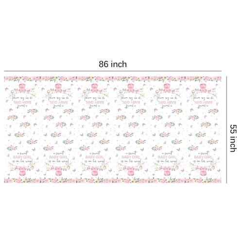 Image of Srua Don Pink Baby Girl Baby Shower Decorations Tablecloth for Girl, Floral A Sweet Girl is On Her Way Party Supplies Table Cover, Baby Girl Party Table Cloth, 3 Pack, 55in x 86in