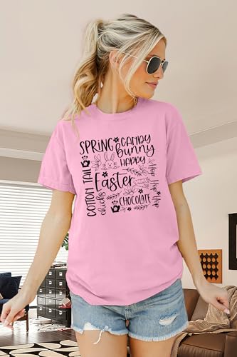 Image of Women Happy Easter T Shirt Bunny Rabbit Graphic T-Shirt Funny Letter Printed Shirts Short Sleeve Tops