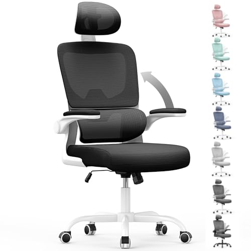naspaluro Bürostuhl, Schreibtischstuhl mit Verstellbarer Kopfstütze, Armlehnen, Dynamischer Lordosenstütze, Bürostuhl Ergonomisch mit Atmungsaktivem Netzbezug für das Home Office, Schwarz Weiß