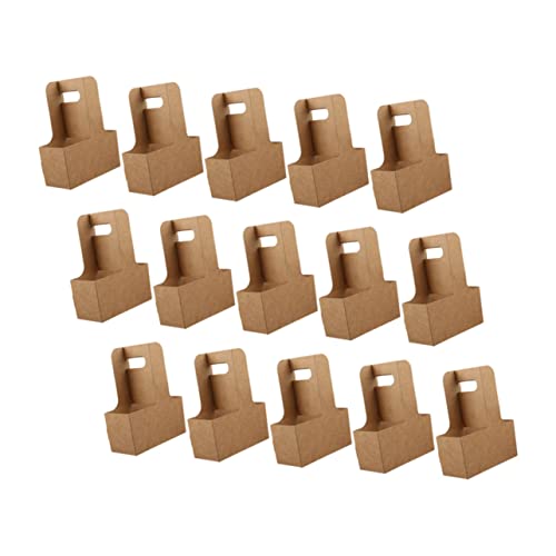 SOLUSTRE 15pcs Kraft Paper Cup Holder Convenient Drink Carrier for Takeout Beverages for Milk Tea Juice Design for