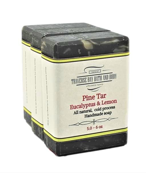 Miniatura 2 de Jabón de alquitrán de pino, con aceites esenciales de eucalipto y limón, jabón de alquitrán de pino para hombres con carbón activado y avena
