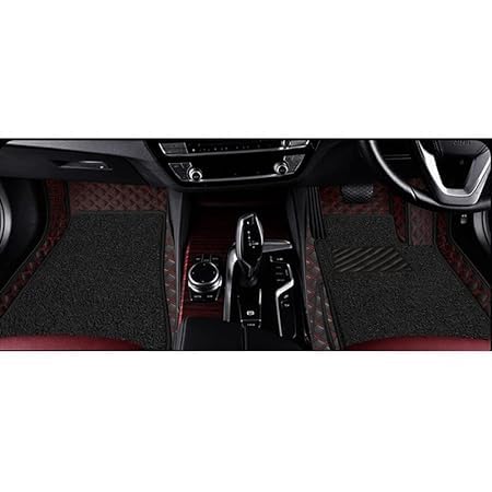 Image of NEXTA 7D Premium Faux Leather Custom Fitted Car Floor Mats for MG Majestor - 7 Seater (All 3 Rows) II Double Stitching II 7 Layer Protection II 100% Waterproof & Washable - (Black with Red)