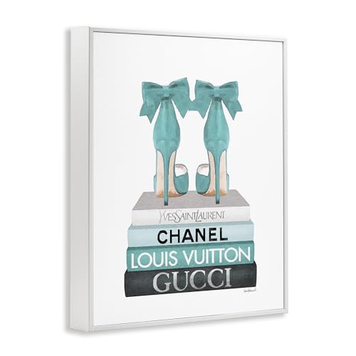 Image of Turquoise Bow Heels Bookstack Glam, 11 x 14 Inch Framed Giclee Print