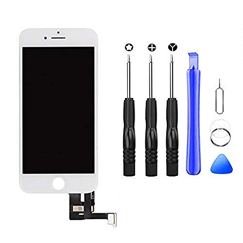 Hoonyer Pantalla para iPhone 8 Pantalla táctil LCD Kit de Pantalla de Vidrio Desmontaje Repuesto Ensamblaje de Marco Digitalizador Herramienta de reemplazo de conversión Completa(4.7",Blanco)