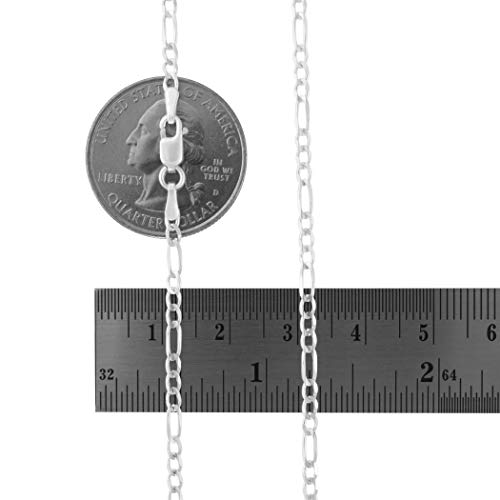 Nuragold 10k White Gold 3mm Solid Figaro Chain Link Pendant Necklace, Mens Womens Lobster Clasp 16" 18" 20" 22" 24" - Image 4