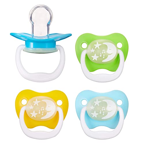 Image of Amazon Brand - Mama Bear Glow-in-the-Dark Baby Pacifier, Stage 2 (6-12M), BPA Free, Assorted Colors, 4 count (Pack of 1)