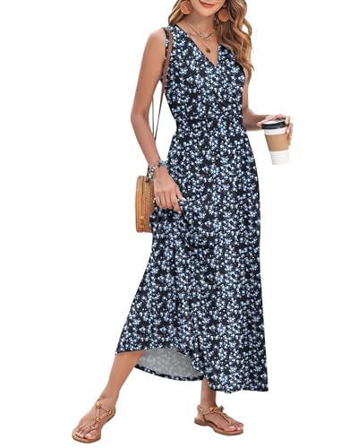 Image of AUSELILY Womens Maxi Dress Summer Sleeveless Wrap Long Dresses with Pockets | V-Neck Wrap Sleeveless Sundress, fits formal, casual, beach, vacation & daily wear