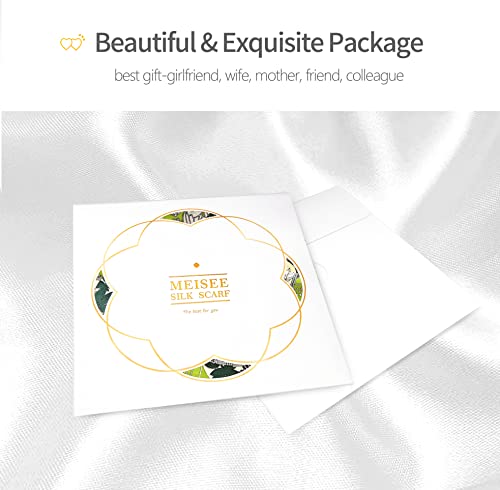 Meisee Pure Natural Mulberry Silk Scarfs Women Small Square Scarf 21" X 21" Breathable Lightweight Neckerchief Printed Headscarf (Green Flower) #TOP6