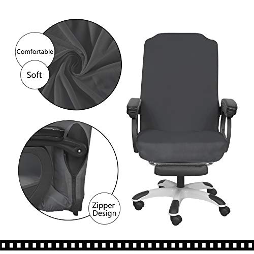 Image of SARAFLORA Grey Office Chair Covers Stretch Washable Computer Chair Slipcovers for Universal Rotating Boss Chair Large Size, Polyester; Spandex