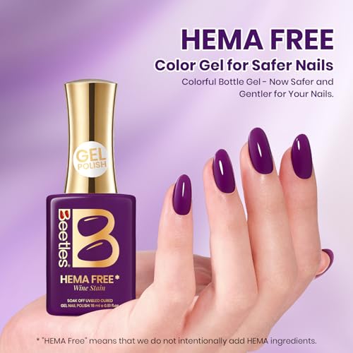 Image of beetles Purple Gel Polish Hema-Free - Wine Stain, 1pc Dark Purple Color Gel 15ml Full Size Fall Nails Soak Off UV Colorful Bottle Nail Art Manicure Gifts for Women