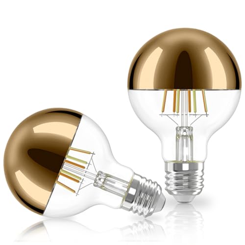 Image of Vanpus E27 Light Bulb 6W Half Chrome Light Bulb No Flicker,Vintage Edison Screw LED Bulbs Warm White 2700K, 60w Equivalent Energy Saver ,G80 Golden Half-Plated Lamp Bulb, Dimmable (Pack of 2)