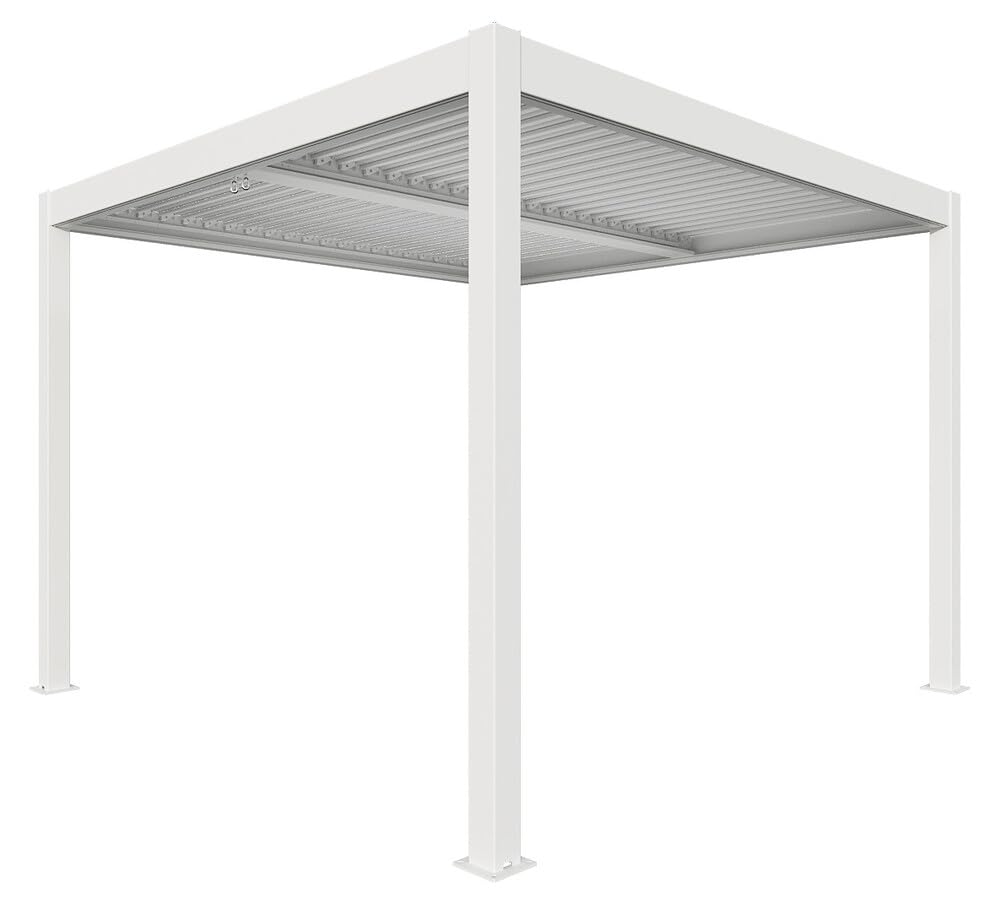 VERDELOOK | Pergola Bioclimatica Atena 100 Effetto Legno 3x3 H2,​5 m con Lamelle Bianche, Pergola in Alluminio con Lamelle Orientabili con Arganello e Grondaia Integrata