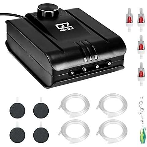 Aquarium Air Pump 4 Outlet, Lychee 254GPH 8W Quiet Oxygen Pump Fish Tank Aerator Pump with Check Valve Air Stone for Up to 300 Gallon Fish Tank Cover