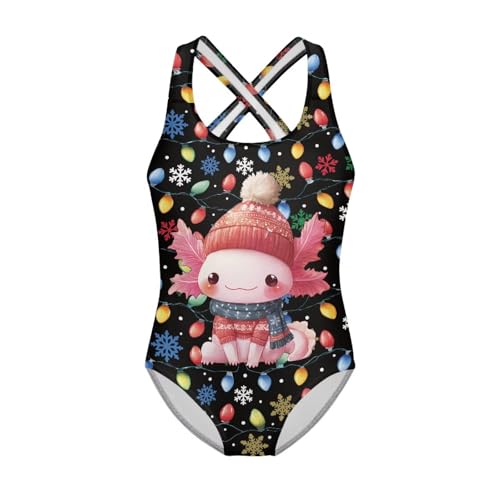 Image of Girls One Piece Swimsuits Summer Quick Dry Crewneck Beach Bathing Suit Cross Shoulder Strap Swimwear 5-14 Years