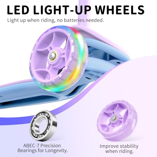 BELEEV A8 Scooter Roller Kinder 6 Jahre, Faltbarer Premium Dreiradscooter mit LED Leuchträdern, 4 Höhenverstellbarer, Extra-breite & Rutschfeste Plattform, 3 Räder Roller für Mädchen Jungen 3-12 Jahre