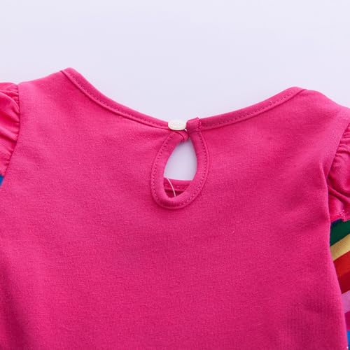 Kids Girls Cotton Rainbow Striped Long Sleeve Ruffle Hem Print Dress Casual Daily Playwear3