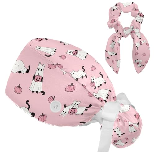 Image of Butterfly Scrub Cap Women with Ponytail & Buttons Adjustable Surgical Nurse Hat with Cotton Sweatband for Long Hair