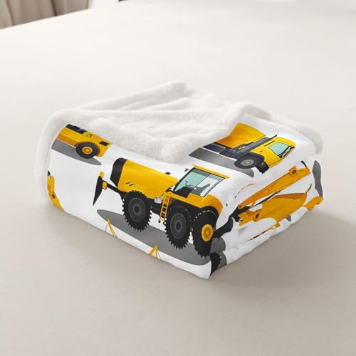Image of Feelyou Construction Site Fleece Throw Blanket Kids Toddler Excavator Truck Flannel Sherpa Blanket Soft Comfort Plush Blankets for Boys & Girls 60 inchx80 inch