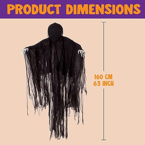 Image of JOYIN 63 inch Halloween Decorations Outdoor Grim Reaper,Dark Faceless Hanging Ghost Decor in Black Horror Robe for Halloween Yard Tree Graveyard Hanging Decorations Haunted House Outside Decor