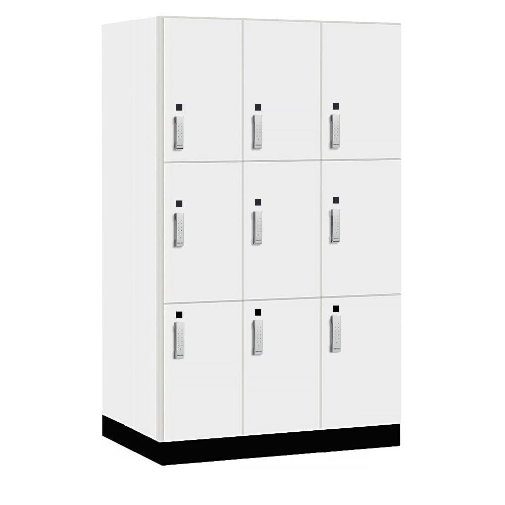 Salsbury 15 Wide Premier Wood Locker-Triple Tier-3 Wide-6 Feet High-24 Deep-Arctic White-Silver Electronic Locks