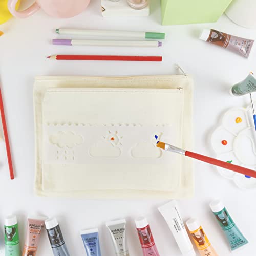 Koolmox Makeup Bags, 12 Canvas Pencil Pouch, Cotton Canvas Toiletry Pouch, Bulk Plain Cosmetic Bags for Women Pencil Case Vinyl Projects Crafts, 8x5'' Beige Bag with Beige Zippers3