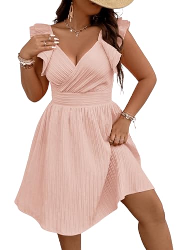 Image of Floerns Women's Plus Size Wrap Front Sweetheart Neck Ruffle Cap Sleeve A Line Dress