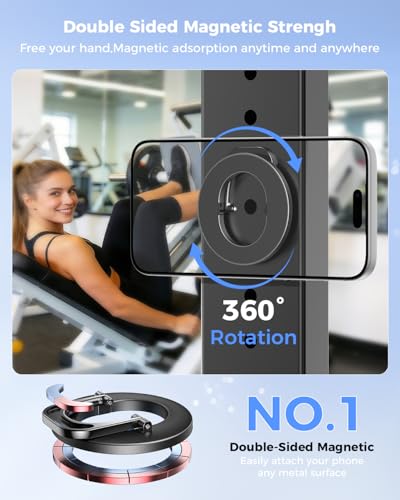 Image of SUPERONE Two-Sided Magnetic Phone Ring Grip for MagSafe Adjustable Holder | 360 Rotation Magnetic Phone Ring Holder, Removable MagSafe Kickstand Accessories Compatible with iPhone 17-12 Series - Black