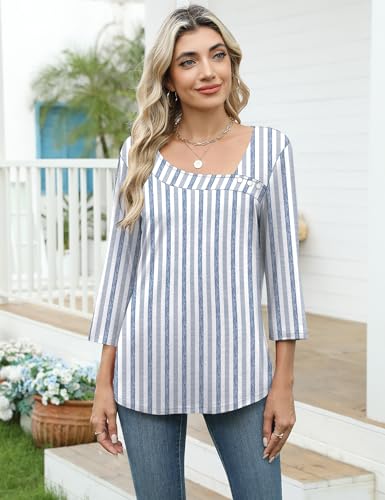 LOMON Womens 3/4 Length Sleeve T Shirts Asymmetrical Neck Tops Business Blouses for Women Fashion 20252