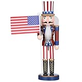 PRETYZOOM Patriotic Nutcracker Figurines, Christmas Wooden Uncle Nutcracker with USA Flag 4th of July Nutcracker Soldier StatueTabletop Ornaments for Independence Day Decoration (25cm)