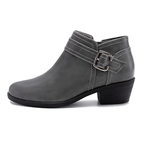 Athlefit Women'S Chunky Low Heel Ankle Boots Classic Pointed Toe Side Zipper Grey Booties Size 8 thumb #1
