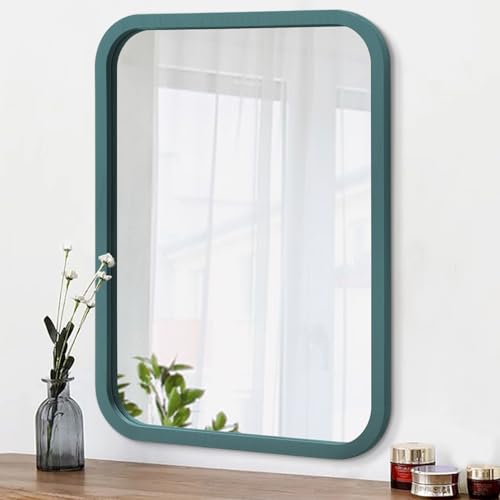 AOAOPQ Espejos de baño, marco pequeño, rectangular, montado en la pared, moderno espejo de tocador de granja, color azul