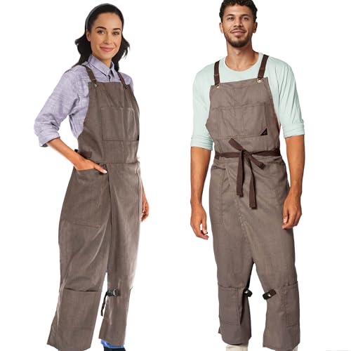 Under NY Sky Pottery Cross-Back Apron (Beige Denim)