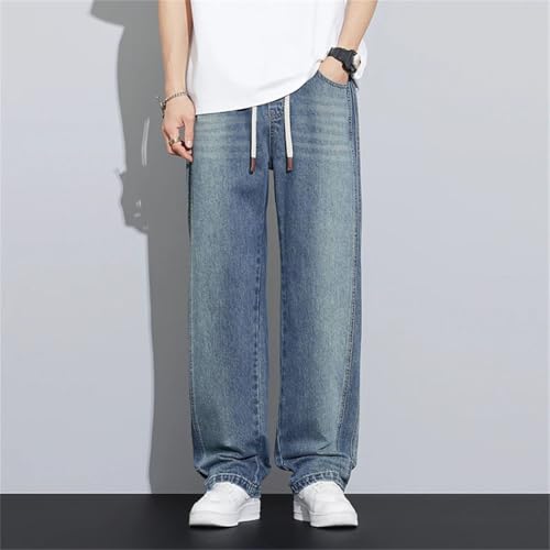 Men's Summer Comfortable Straight Wide Leg Jeans Retro Casual Elastic Waist Loose Denim Pants4