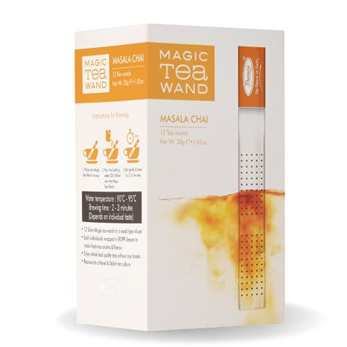 Image of Premiers Masala Chai Flavoured Tea, Traditional Indian Spiced Black, Magic Tea Wands Stick Infuser, 12 Wand Infusers, 30 g, Rich & Nostalgic Taste, White Box
