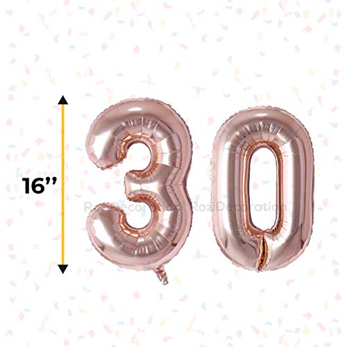 Image of Rozi Decoration Foil 16? Inch Rose Gold 30 Numbers Balloon For 30Th Birthday Decoration Items | 30 Anniversary Balloon Decoration | Thirty Number Balloons Pack Of 2 Pcs