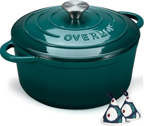 Enameled Cast Iron Dutch Oven - 6QT Pot with Lid Cookbook & Cotton Potholders