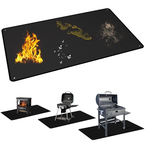 60 x 40 Inch Under Grill Mats for Outdoor Grill, Double-Sided Fireproof Grill Protector Pad, Waterproof, Oil-Proof, Indoor Fireplace/Fire Pit Mat, Easy-Clean BBQ/Grill Floor Mat for Deck & Lawn