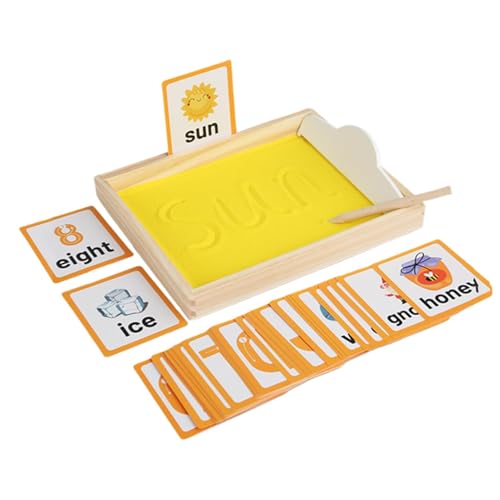 Zqkimzi Preschool Learning Toys, Educational Sand Box, Letter Tracing Kit, Sand Writing Tray, Inspired Wooden Sand Letter Tracing Tray with Pen, Cards, and Educational Activities for Preschoolers