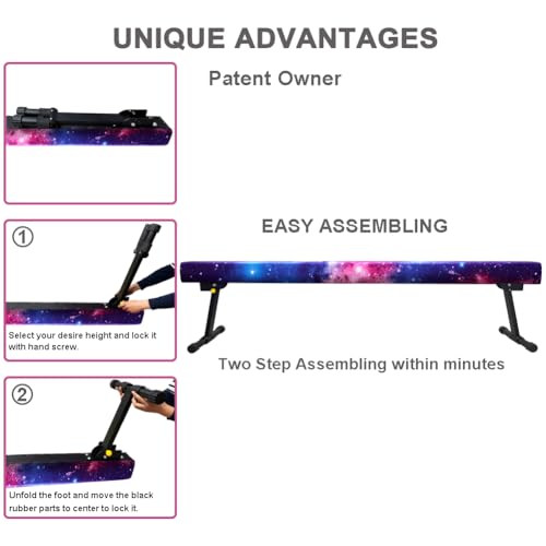Sealoha 8ft Ultrasimple Adjustable&Foldable Balance Beam,High-Low Floor Beam Suede Gymnastics Equipment, Gymnastics Beam for Training&Professional HomeTraining (Gym Beam, Star, 8ft)