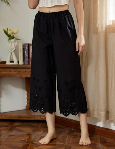 Image of BEAUTELICATE Vintage Cotton Shorts Pettipants Culotte Slip Cropped Sleepwear Pants with Lace Edge