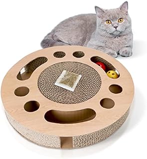Nobleza Cat Scratcher, Cat Scratching Board with 2 Bell Balls & Catnip, High Density Corrugated Scratcher Cardboard, Durable 3 in 1 Scratchers Pad Bed Toy for Indoor Cats, Size 33 * 33 * 5.5 cm