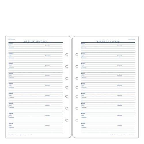 FranklinCovey - Website Tracker Forms for Ring-Bound FranklinCovey Planners | Save Website, Username, & Password Details - Expansion Pages (Classic, 15 Sheets)