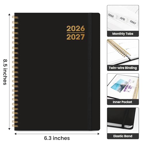 Planner 2026-2027 for Women & Men, Academic Monthly and Weekly Calendar Planner, Jul 2026 - Jun 2027, A5 (6.3" x 8.5"), Teacher Student Planning Book with Tabs, Ideal for Office School Supplies - Black