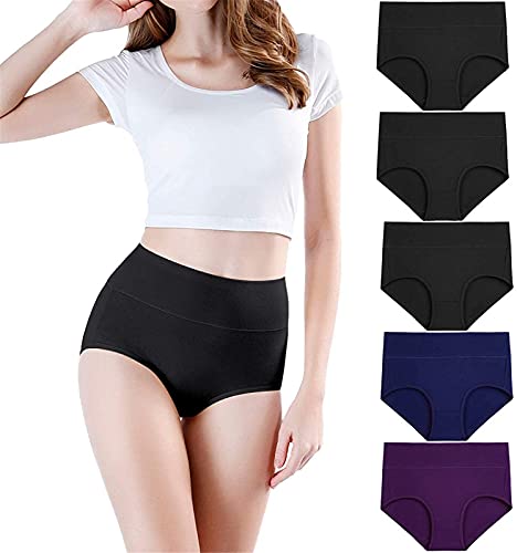 OutTop 5 Pack Cotton Underwear Briefs for Women Comfy High Waisted Soft Stretch Briefs Ladies Breathable Panties (#01-multicolor, M)