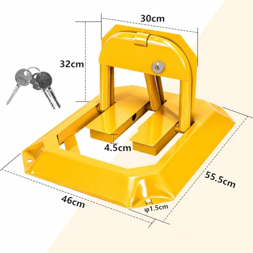 Miniatura 6 de Sonnewelt 1 Barrera De Aparcamiento Con 3 Llaves, Plegable, Con 4 Tornillos De Expansión, Cerradura Universal De Aparcamiento, Postes De Barrera Para Garaje Y Entrada Amarillo